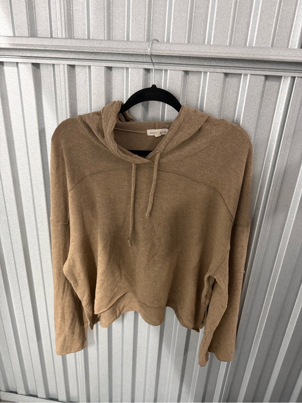 Moa Moa Beige Cropped Drawstring Hoodie